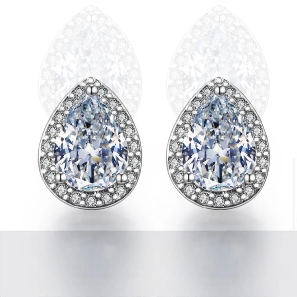 New Delicate Water Drop Diamond Beautiful Pear Stud Earrings for Women - Picture 6 of 8